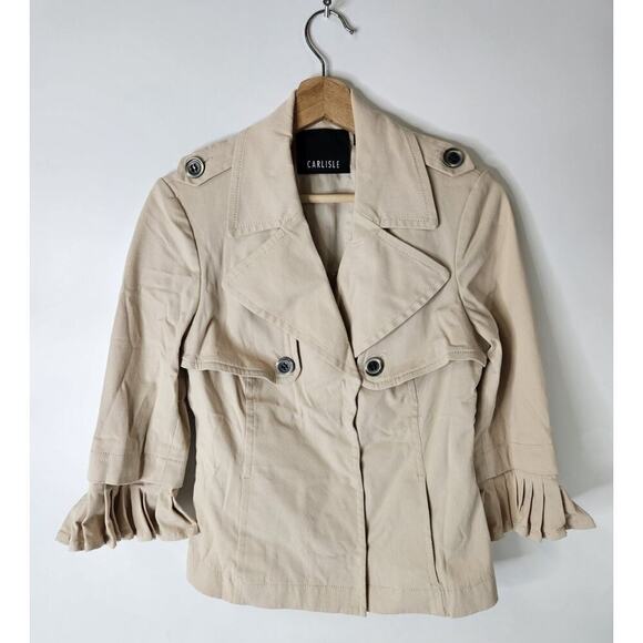 Carlisle Cropped Khaki Pleat Ruffle Trench Jacket 6 - Picture 1 of 6
